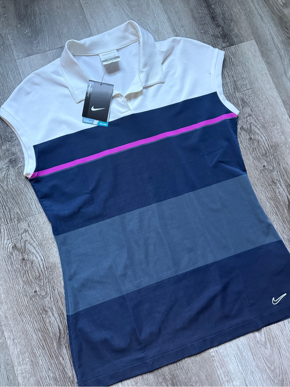 Nike Golf Dri-FIT Women's Striped Collared Polo Shirt M Short Sleeve White 0190